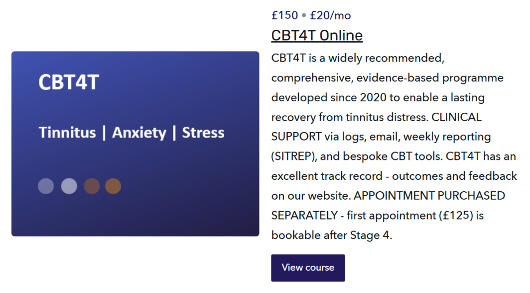 CBT4T Online. Monthly subscription or £150 for a full ONE YEAR Access. Opt to add appointment after Stage 4